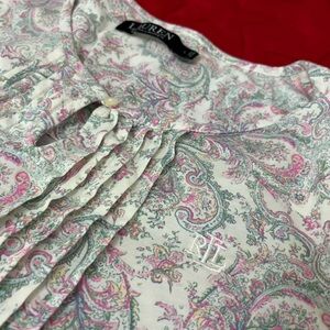 Lauren Ralph Lauren Women's (L) Pink Green Paisley Floral Ruffle Nightgown Pjs